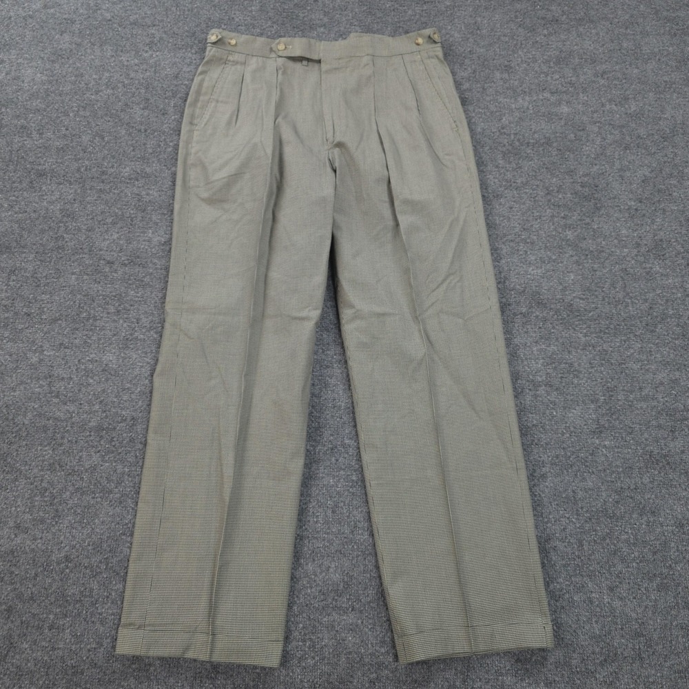 Vintage Polo Ralph Lauren Pants Mens 36x32 Tan Houndstooth Wool Casual Dress USA
